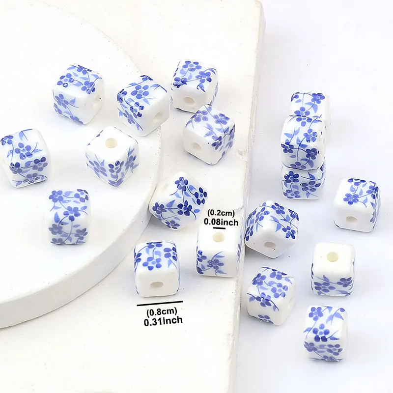 Cuentas redondas de cerámica redondas, estrellas, flores, corazón, azules y blancas para fabricación de joyería, cuentas sueltas DIY, pulsera, collar, accesorios de dijes: Blanco