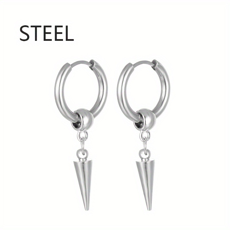 1 par de pendientes colgantes de cono de acero inoxidable a la para hombre, pendientes colgantes de estilo Retro Punk Hip-hop para hombre