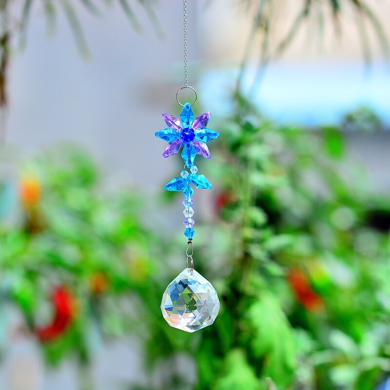 KaiNai Garden Suncatcher Flower Deco Rainbow Maker hanging crystal prisms window crystals home decoration original: blue pruple