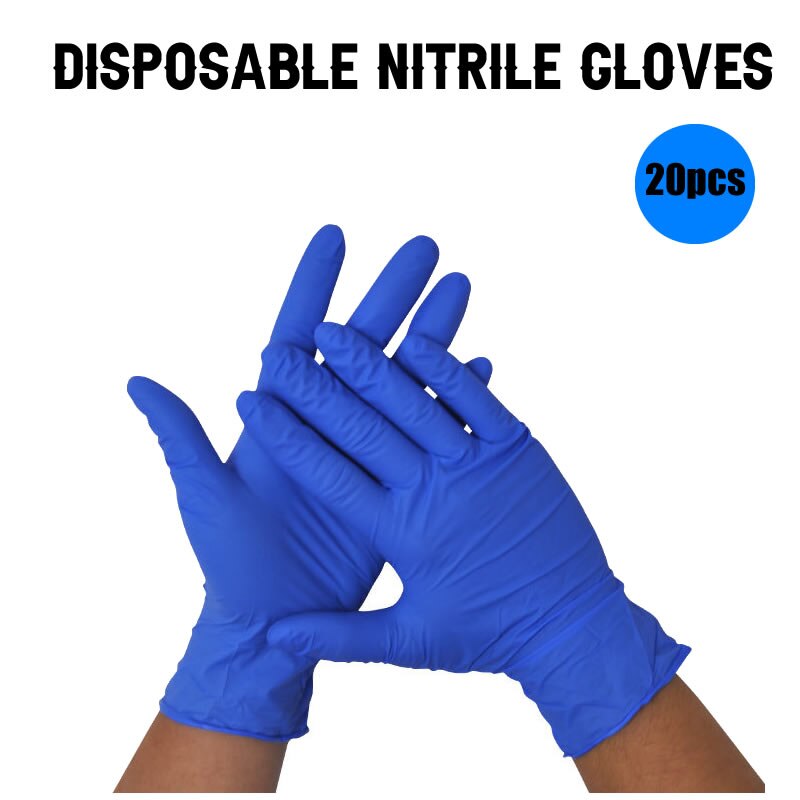 20 stuks blauwe nitril wegwerphandschoenen, ambidextreuze oliebestendige handschoenen voor examens, experimenten, onderzoek, schoonmaken, repareren, werkveiligheid