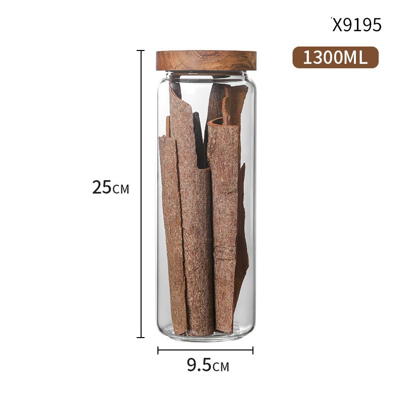 Botellas de almacenamiento de vidrio con tapa de madera, tarros grandes para alimentos, té, granos de café, dulces, 350-3000ml: 1250ML
