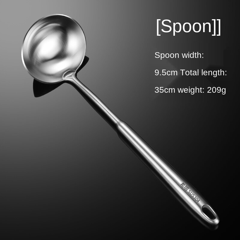 Thick 304 Stainless Steel Cooking Scraper Spatula Spatula Soup Spoon Household Kitchenware Set Full Set: Light Green