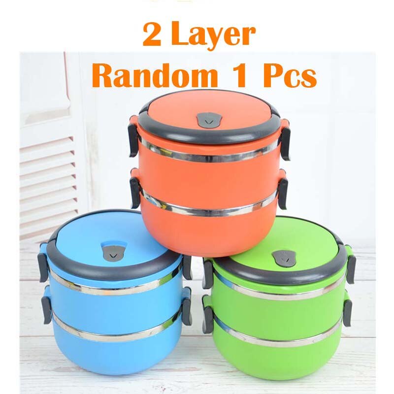 Brand 3 Layers Baby Kids Food Storage Boxs Food Storage Container for Kids Insulated Bento Box Dinnerware Lunchbox with Bag: 2 layer Random Color
