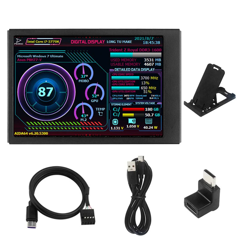3.5 Cal ekran wtórny typu C IPS wyświetlacz LCD CPU GPU Baran monitorowanie opcjonalny USB-C podstawa podekran AIDA64 robić obudowy mini ITX: Niebieski