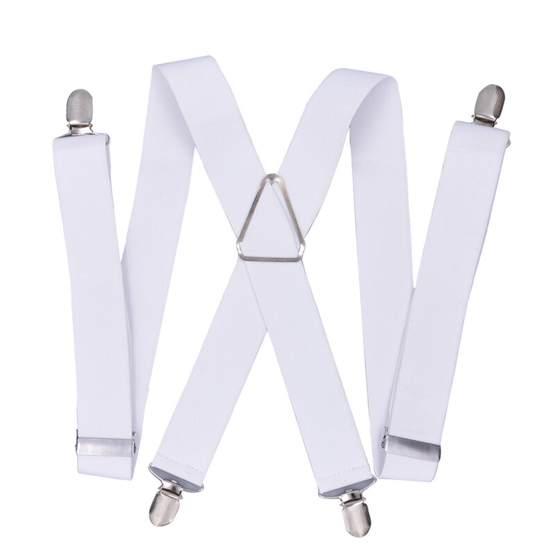 Mens Suspenders 3.5cm Wide X-Shape Heavy Duty Big Tall Adjustable Elastic Trouser Braces Wedding Party Event Husband Father: white