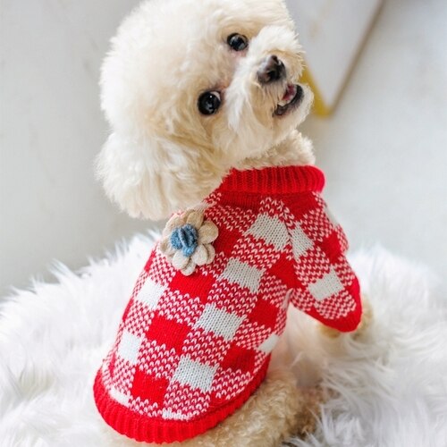 Strikket trøje efterår vinter varm frakke klassisk trøje hundetrøjer til små strikkede hundetøj hunde vintertøj  ii50 gmy: Rød / M