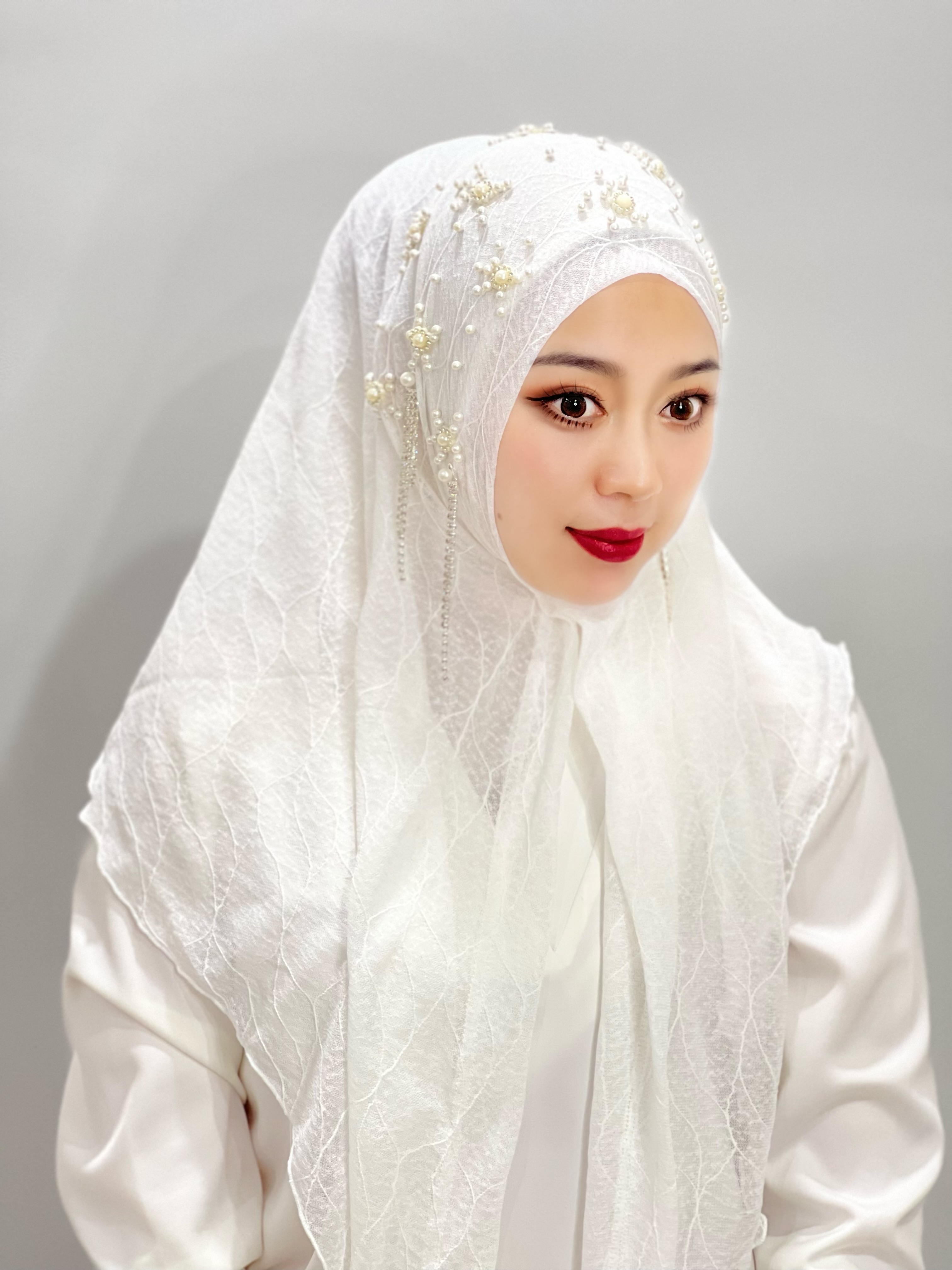chapeau africain femme epingle hijab voile chretien Hijab à pampilles florales islamiques, Hijab Abaya, Texture de feuilles perlées, écharpe pour femmes, bandeau musulman, châle instantané, turquie: WHITE