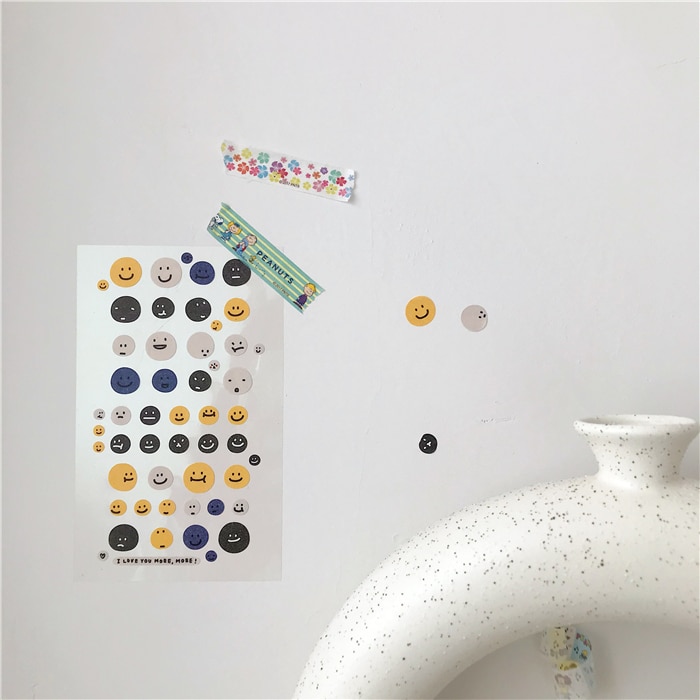 SIXONE 1Pc Ins Cute Mini Stickers Smiling Face Expression Pack Phone Stickers Handbook Material Decorative sticker