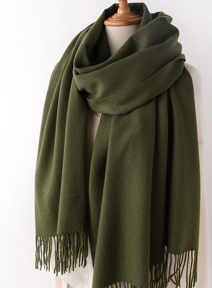 JulyPalette Solid Color Cashmere Scarf For Women Autumn Tassel Lady Long Shawls Pashmina Scarf Winter Warm Thicken Wool Scarves: Dark green
