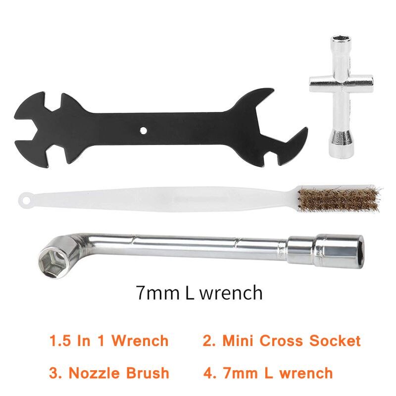 4Pcs 3D Printer Cleaning Tool 5 In 1 Wrench + Mini Cross Socket + Nozzle Brush +6mm/7mm L Spanner for Ender 3 E3D / MK8 / MK10: 7mm L Wrench