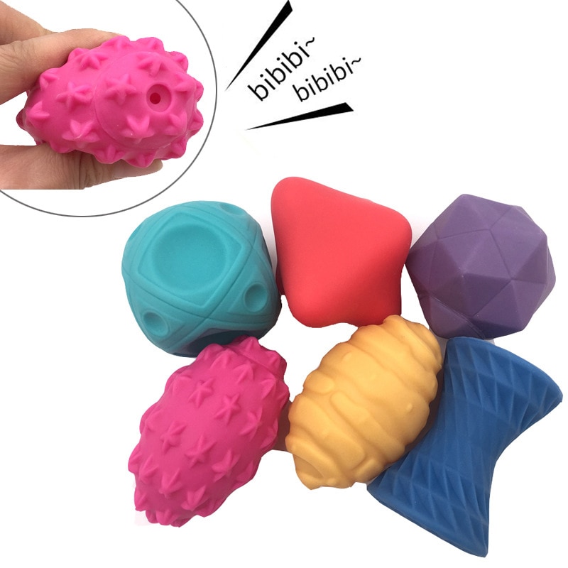 Bebis sensoriska boll leksaker baby skallra bitring greppa kläm leksaker färgglada mjuka gummi bpa-fri texturerad massageboll för småbarn