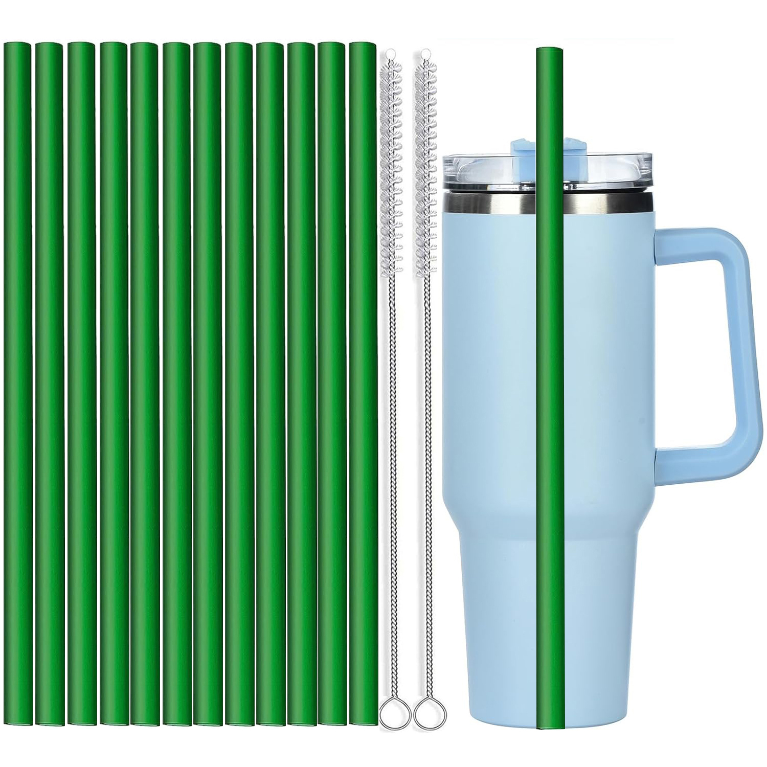 12Pcs Color Replacement Straws for Stanley 30/40 oz Tumbler , 12 in Long Reusable Plastic Straws for Stanley Cup, Plus 2 Brush: Deep Sapphire