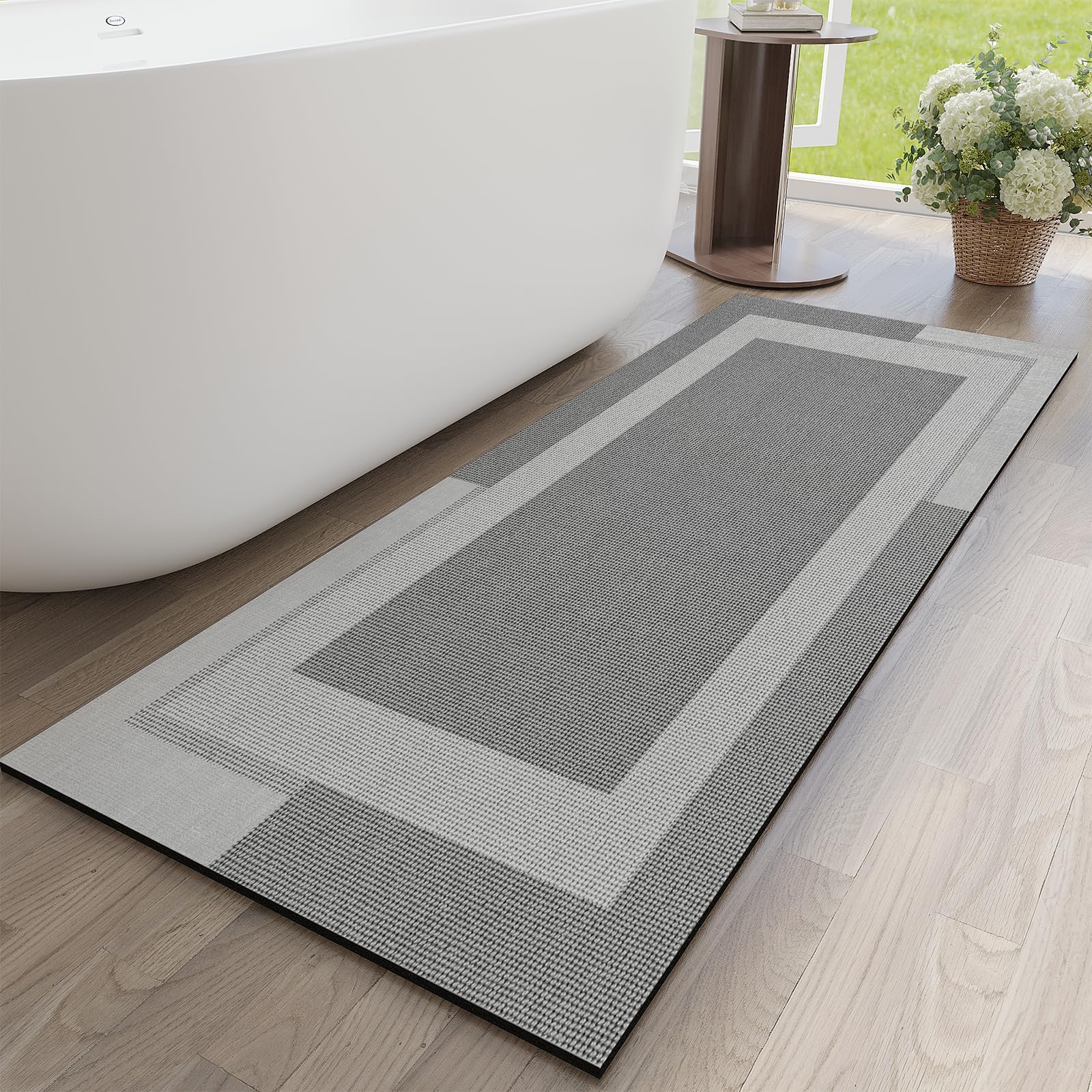 VIKAMA-alfombras antideslizantes para baño, alfombra con respaldo de goma súper absorbente de secado rápido, alfombra de baño de tierra de diatomeas, decoración del hogar: Negro / 400 mm x 1.000 mm