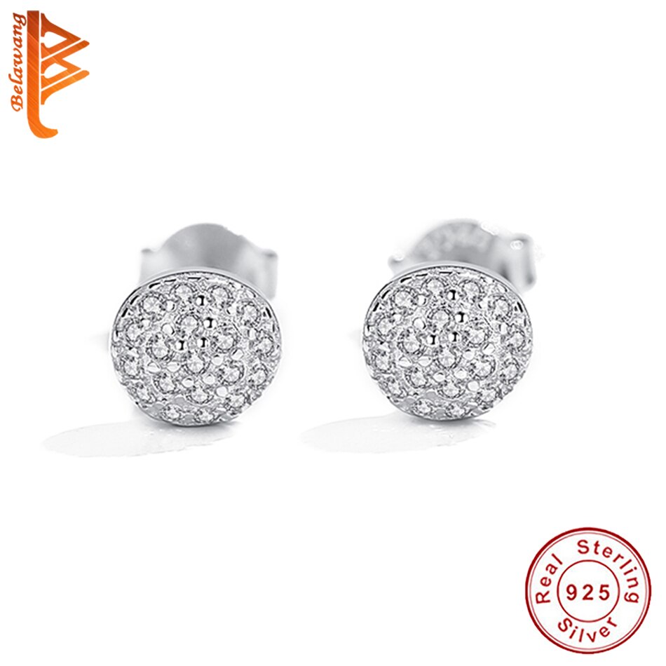 Belawang 925 Sterling Zilver Cz Kristal Eenvoudige Stud Oorbellen Sieraden Voor Vrouwen Cirkel Ronde Zilveren Oorbellen Sieraden Bijoux