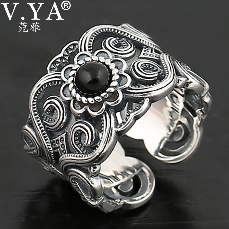 V. Ya 925 Sterling Zilveren Open Ringen Voor Vrouwen Mannen Bloem Uitgeholde Zilveren Duim Ringen Voor Lover Sieraden