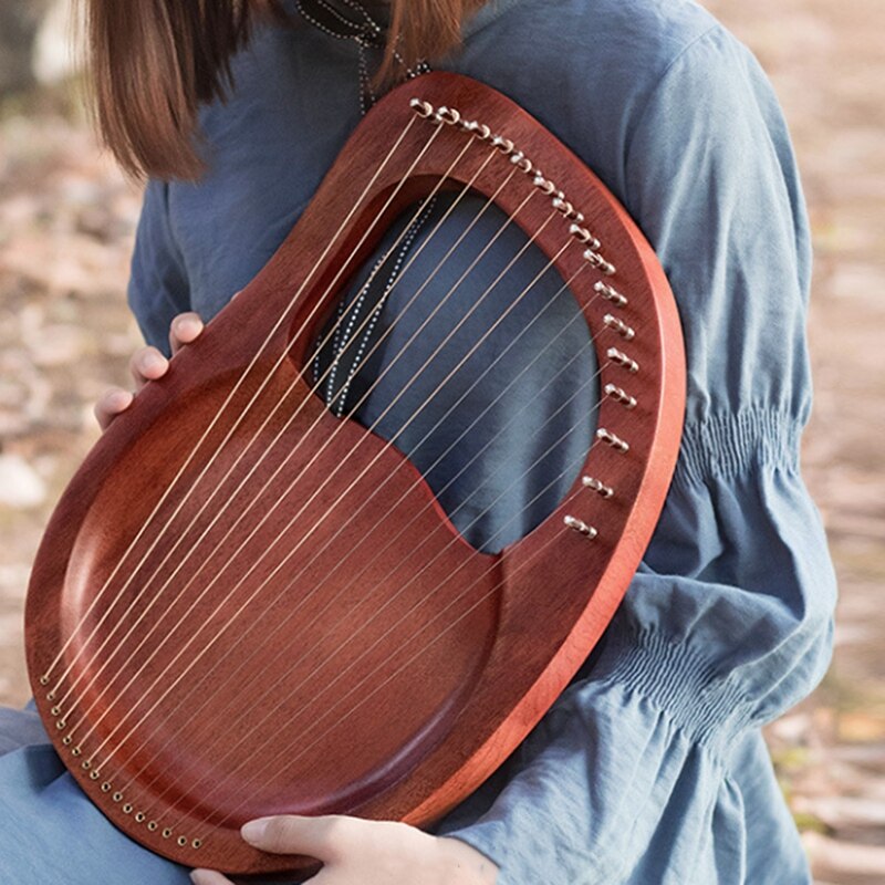 Lyre harpe ,16 strenge harpe heptachord massivt træ mahogni lyre harpe med tuningnøgle til musikelskere børn voksen: Default Title