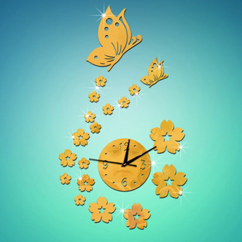 Papillon amour fleur acrylique miroir horloge murale étude chambre salon miroir mural horloge murale décor à la maison pas de batterie