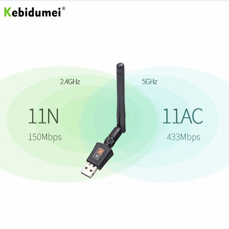 Kebidumei 600 mbps usb wifi adaptador sem fio 5 ghz 2.4 ghz com antena banda dupla 802.11ac rtl8811au para desktop/portátil/pc