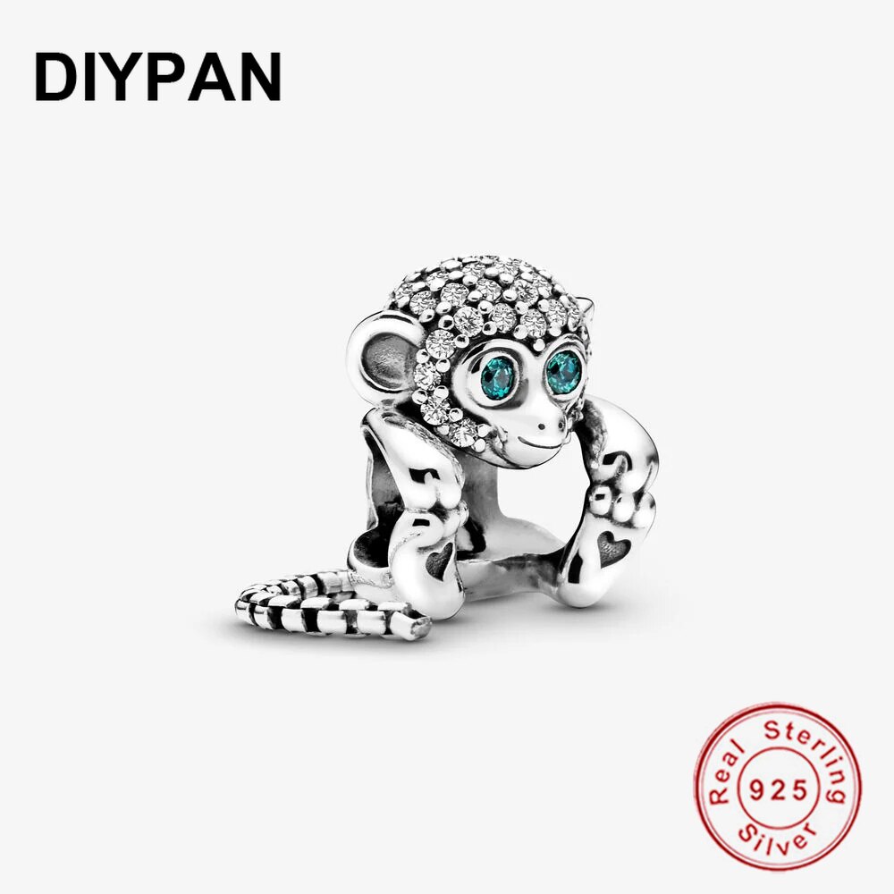925 silberner pavé-affenanhänger, passend für originale Reize, 925 , berloque-schmuck.