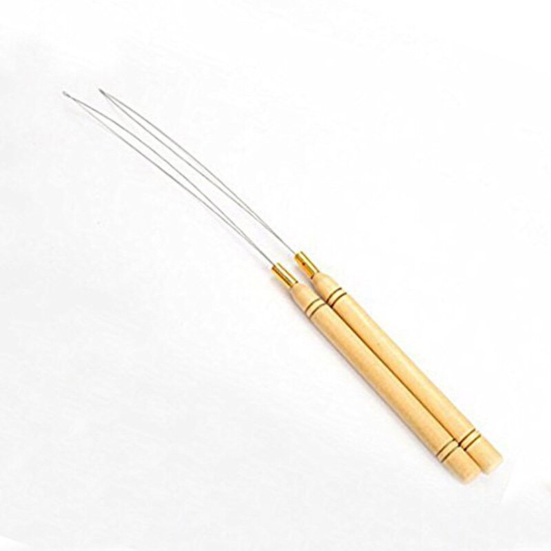 Aguja de tracción de gancho de madera para extensiones de cabello, herramienta para Micro cuentas de silicona, ganchillo para extensiones de cabello, herramientas para hacer pelucas, 1 unids/lote: 2pcs Hair Loop