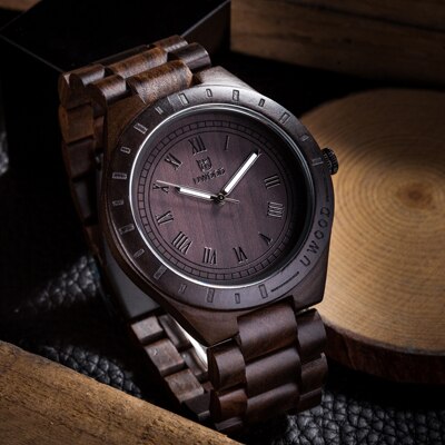 Uwood Eco Friendly Sandal Wood Watch Japan Quartz Movement Waterproof Wooden Wrist Watches for Men: black sandalwood