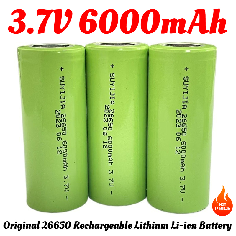 26650 Battery 3.7V 6000mah Lithium Li-ion Rechargeable Power Batteries for LED Flashligh Wireless Microphone Electric Toy