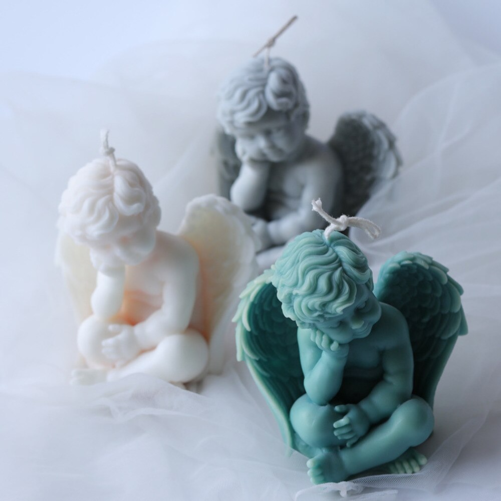 Stampo per candele in silicone angelo 3D di grandi dimensioni Artigianato fatto a mano fai-da-te Resina epossidica Gesso Aromaterapia Creazione di stampi Strumenti per torte fondente
