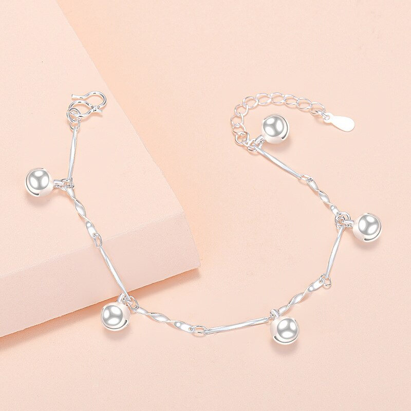 Süßes glöckchenarmband aus sterlingsilber mit 925 schmuckanhängern, verstellbar, für damen