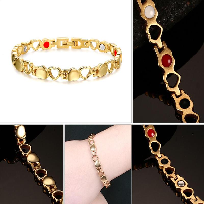 Pulsera magnética de acero y titanio con forma de corazón hueco para mujer de 20CM * 7MM, pulsera magnética moderna de acero inoxidable con forma de corazón
