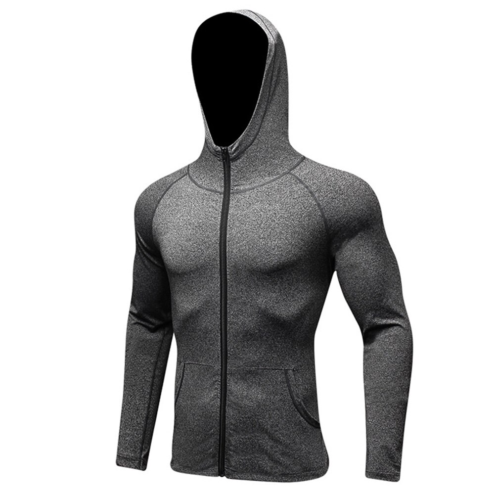 Men Sports Training Hooded Coat Quick Dry Long Sleeve Workout Athletic Hoodie Jackets Mens Running Jackets Fitness Sports Coat: S / Gray