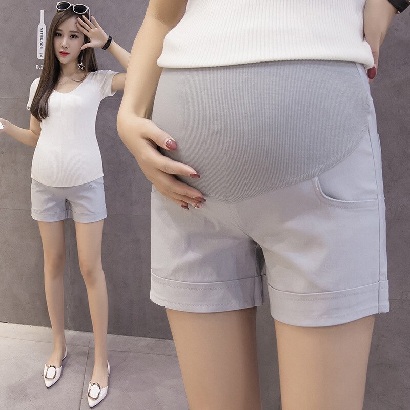 Gravide korte bukser capris sommer gravide tøj gravide shorts mave hæklet bomuld gravid tøj leggings lommer: Grå / Xxl