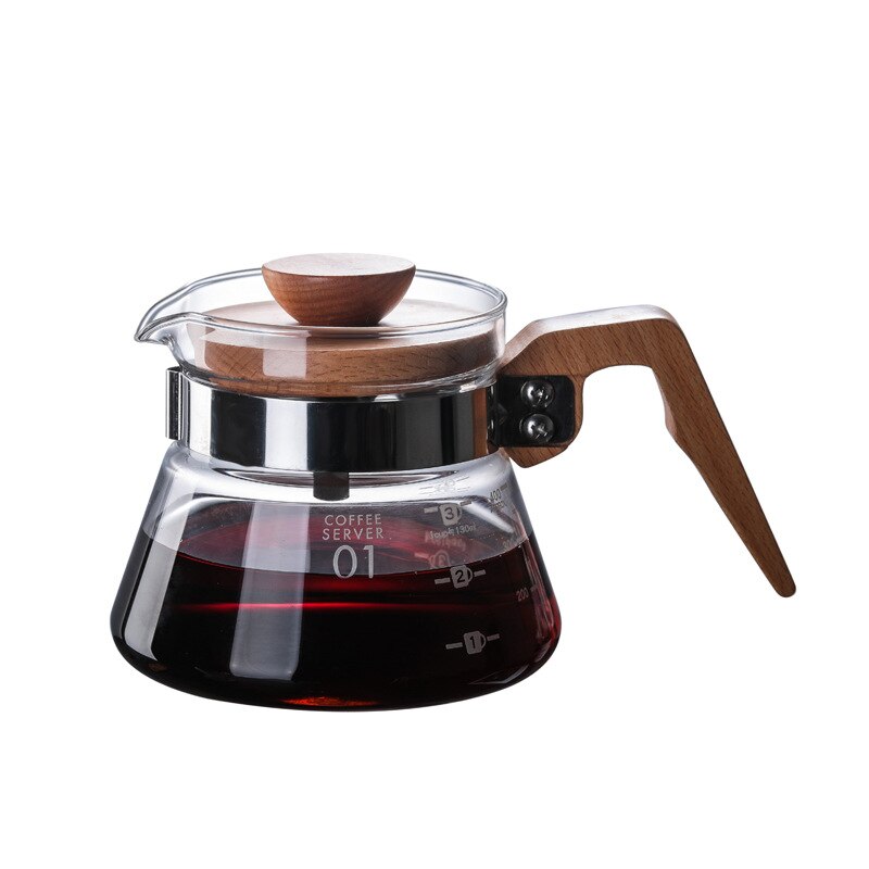 Wooden Handle Pour Over Glass Range Coffee Server Glass Coffee Maker Hand Drip Coffee Pot Dripper Pots Glass Kettle Brewer Clear: 400ml Pot