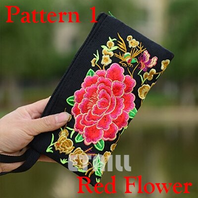 Small Embroidered Mobile Phone Wallet Lady Nation Style Boho Ethnic Embroidery Canvas Day Clutch Bag Embrague Bolsos de: Pattern 1 Red