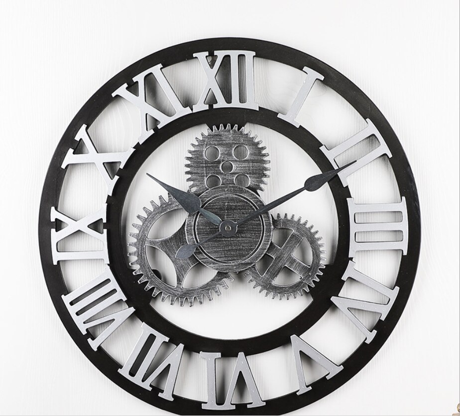Industrial Wind Gear Wooden Wall Clock Noiseless Silent Gear Industrial Gear Wall Clock Roman Numerals Retro Rustic for House