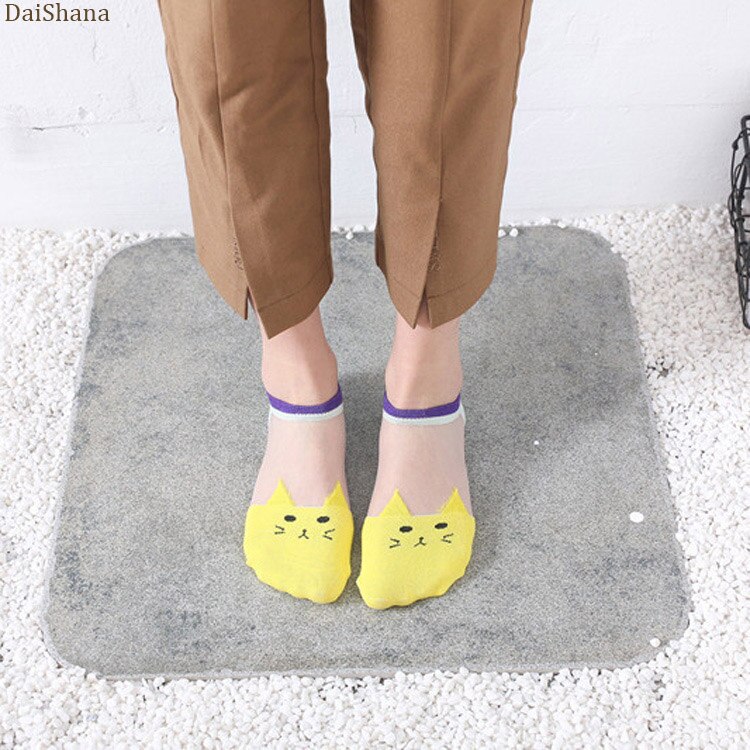 5 pares de verão dos desenhos animados meias de gato bonito animal meias femininas engraçado invisível meias femininas algodão transparente barco dropship: 4