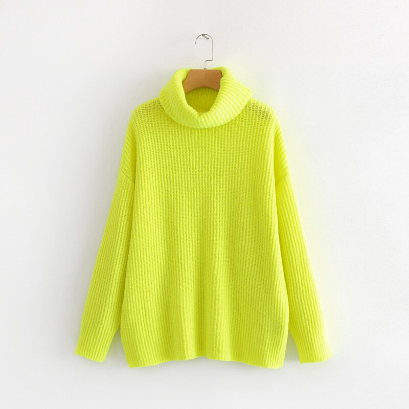 Tangada kvinder solide sweaters rullekravetrøjer oversize efterår vinter lang sweater frakke flagermusærmer løst strik top  hy31: Grøn / M