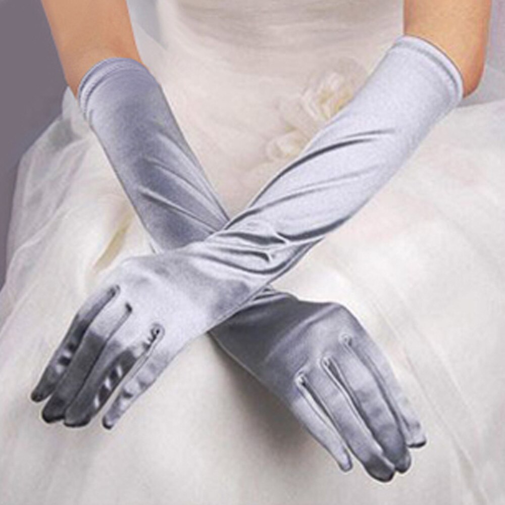 Womens Satin Long Gloves Opera Evening Party Prom Gloves Stretch Satin Gloves Gloves banquet guantes mujer elegante: Gray 