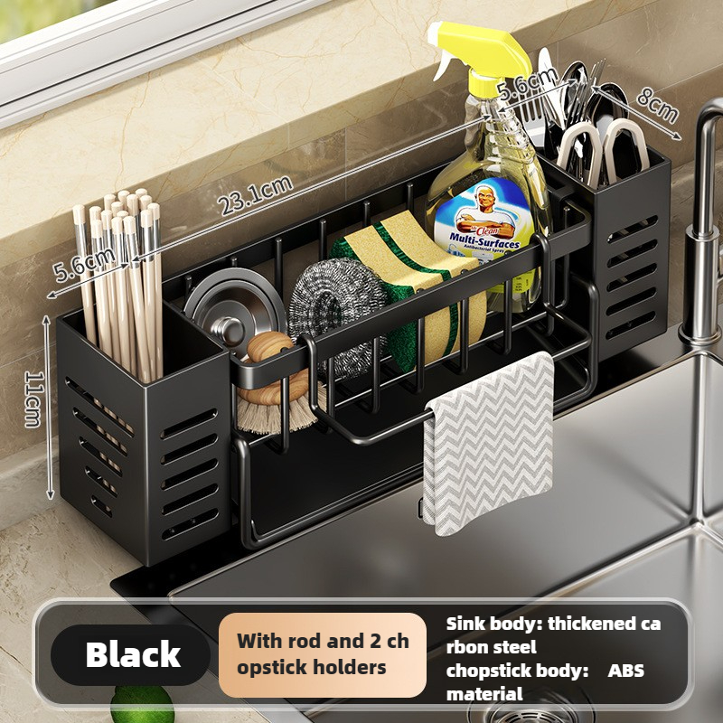 Selbst entleerende Spüle Regal Abtropffläche Küchen spüle Caddie Abfluss Regal Seife Geschirrs pül schwamm Halfter für Küchen spüle Veranstalter küchen organizer: Schwarz