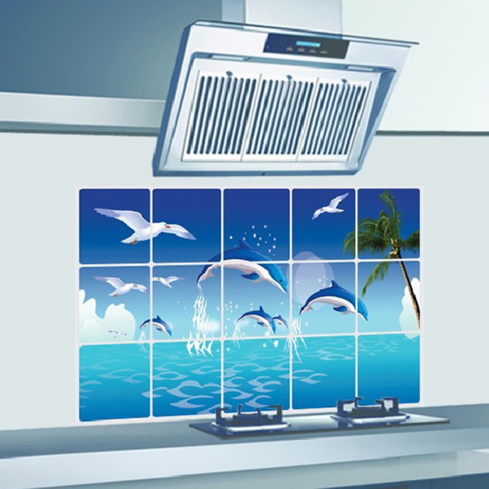 Océano Dolphin cocina pegatinas Anti-aceite pegar impermeable adhesivos removibles para pared calcomanías de papel