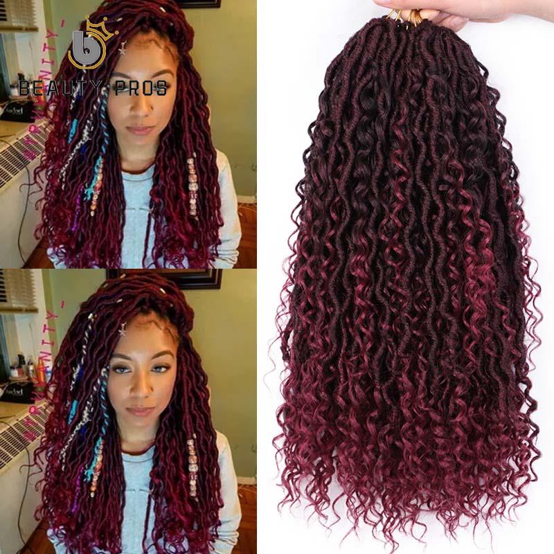 18inch Messy Goddess Faux Locs Curly Crochet Braid Bohemian Soft Synthetic Braids Hair Extensions: Faux Locs Curly-TBug