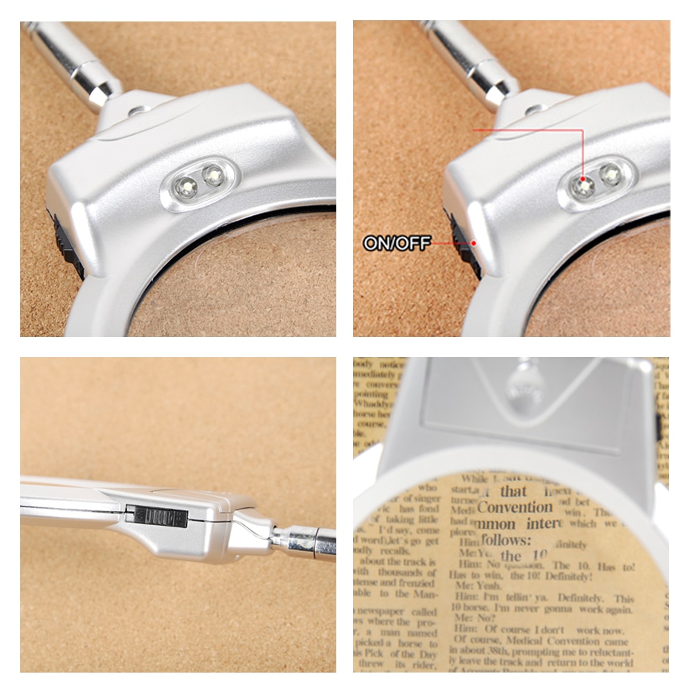 Lamp with Magnifier Bright LED Lighted Hands Free Magnifying Glass for Reading Diamond Needlework Magnifier