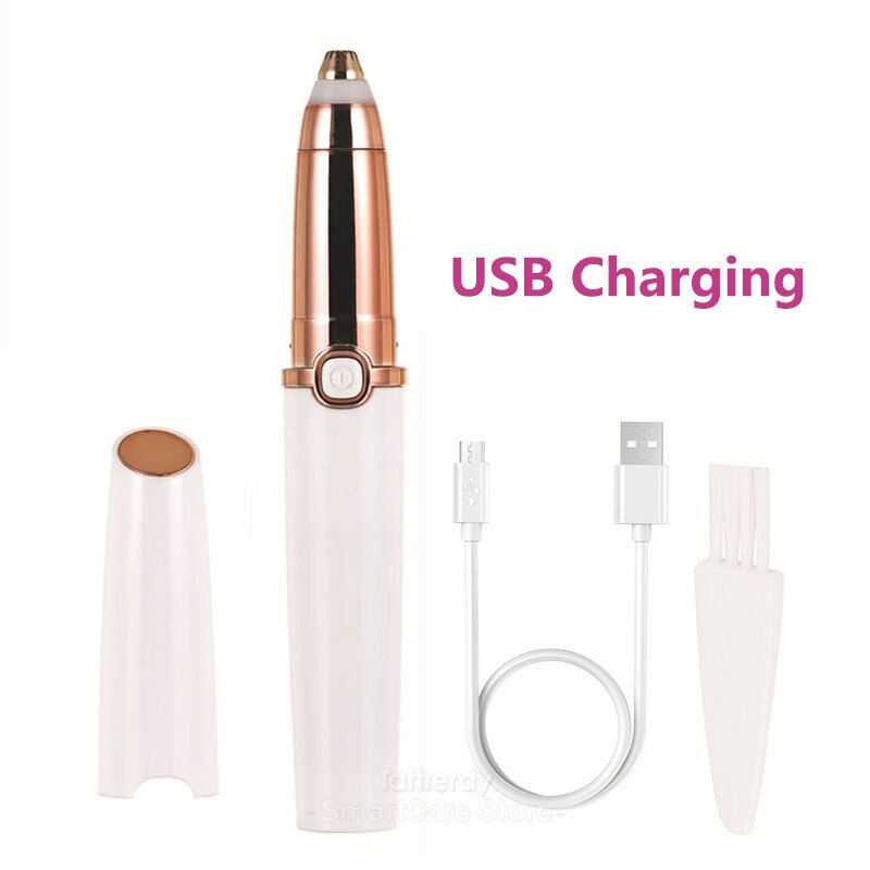 Womens Wenkbrauw Scheerapparaat Verwijder Gezichtshaar Usb Wenkbrauw Trimmer Facial Gezicht Scheermes Mini Kleine Draagbare Elektrische Trimer Voor Vrouwen: USB white