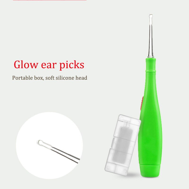 Børn baby pleje kits sikkerhed led flash belysning ørepick ske ørevoks curette remover værktøj sæt tilbehør: Grøn