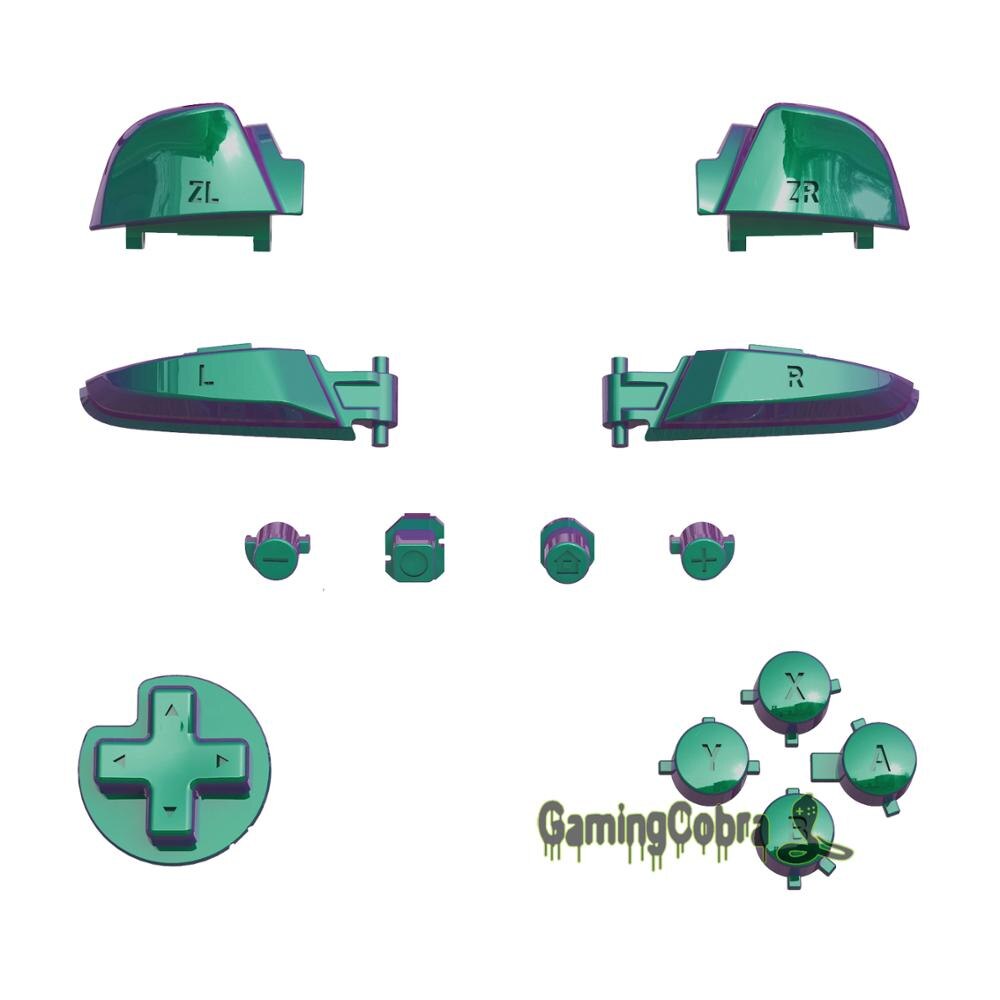 Teclas de repuesto para mando de Nintendo Switch Pro, juego completo de botones con herramientas para reparar extremos ABXY d-pad ZR ZL L R: Green Purple