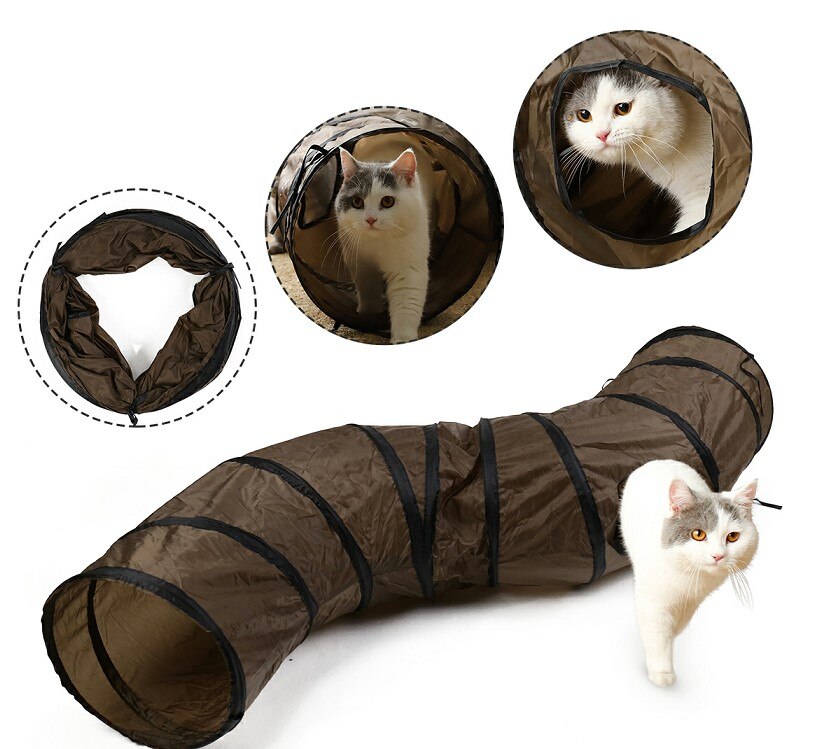 Free Ship Pet Funny Toy Foldable Pet Cat Tunnel Balls Play Tubes Balls Cat House Toys Puppy Ferrets Rabbit Play Dog Tunnel Tubes: AJD0003brown