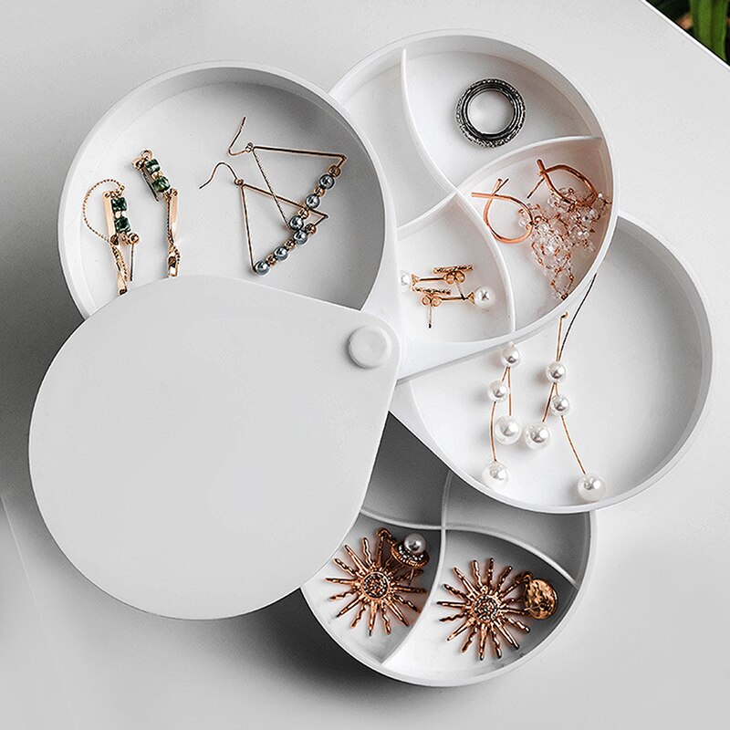 Jewelry Storage Box Rotating Multi-Layer Display Organizers Dressing Table Boxes Make Up Storage Cosmetic Organizer: White