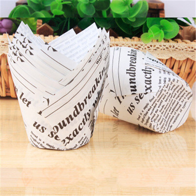 50Pcs Krant Stijl Cupcake Liner Bakken Cup Voor Wedding Party Caissettes Muffin Cupcake Papier Cup Oilproof Cake Wrapper