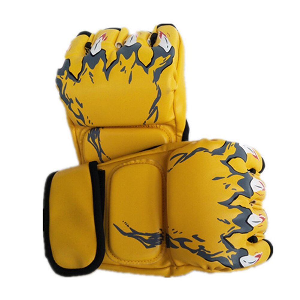 Kampboksehansker sport pu-skinn tykkere semi-finger sanda treningshansker: Gul