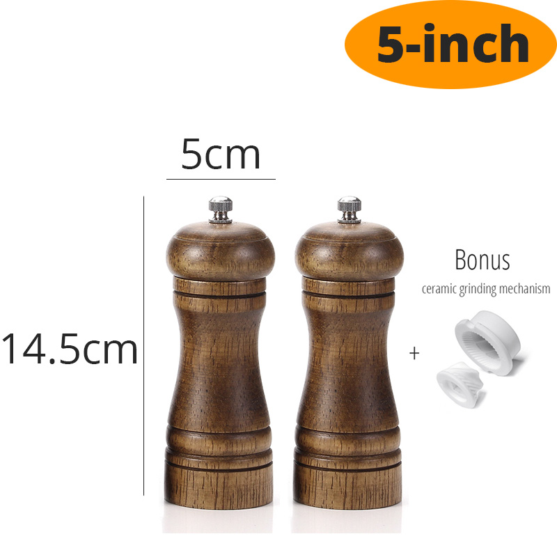 Salz und Pfeffer Mühle, Holz Pfeffer Schüttler mit Stark Einstellbare Keramik Grinder mit ersatz Keramik Rotor-küche zubehör: 5 inch X 2