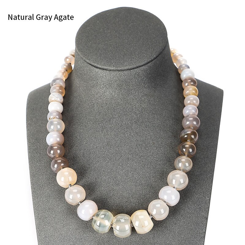 JD 19 Farben Natürliche Stein Perle Absolvierte Choker Halskette Rosa Kristall Opal Onyx Rad Abacus Form Perle Für Frauen Party schmuck: Gray Agate